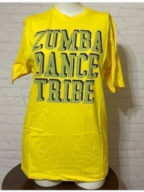 Zumba Fitness Yellow "Zumba Dance Tribe" Short Sleeve Tee Large New